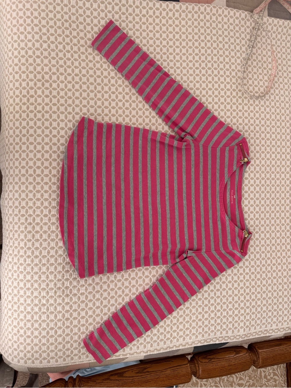Talbots Pink and Gray Striped Boatneck Sweater